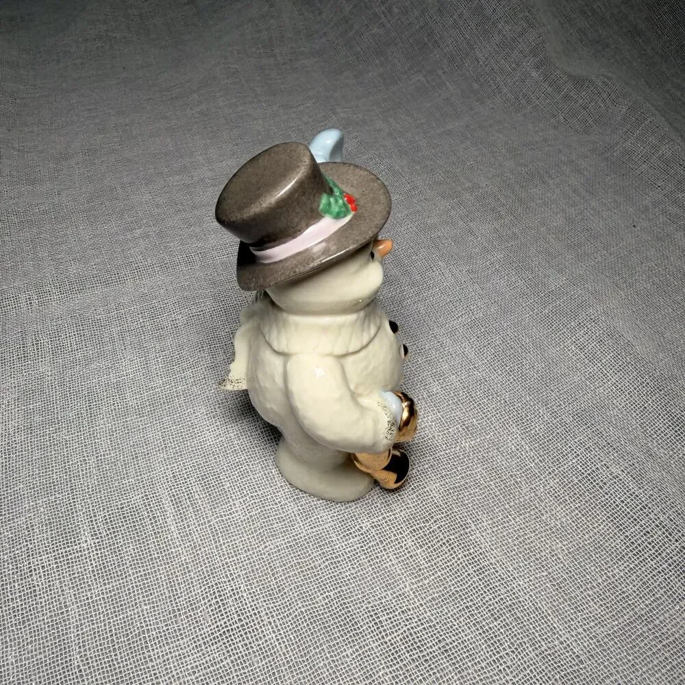 Lenox Snowman Figurine Gold Bells Top Hat Christmas Holiday Ivory Porcelain 4”